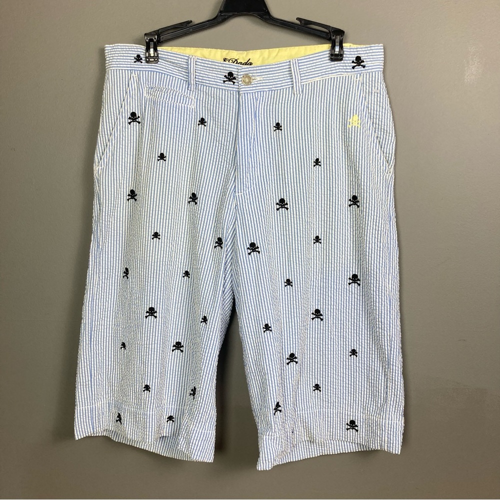 Edward Dada long shorts men size 32 seersucker embroidery skulls skater emo goth